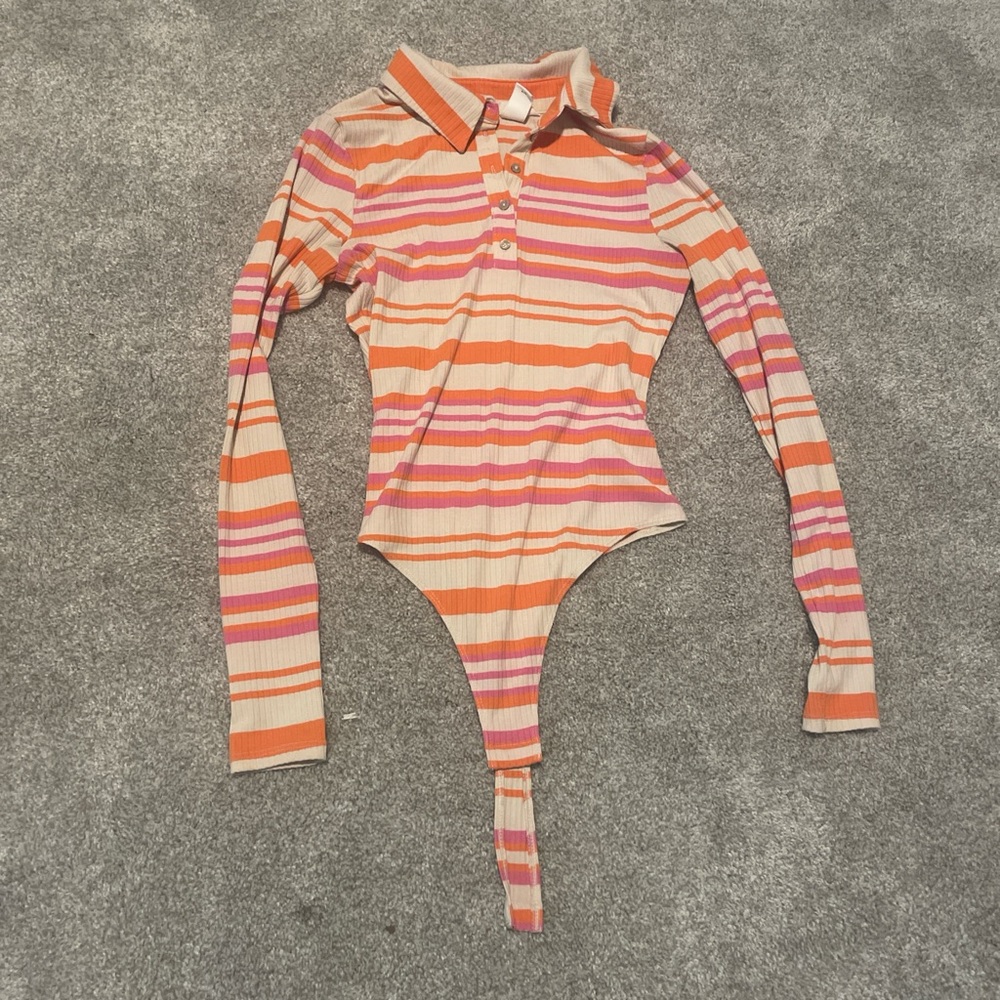 H&M Orange and Pink Striped Bodysuit